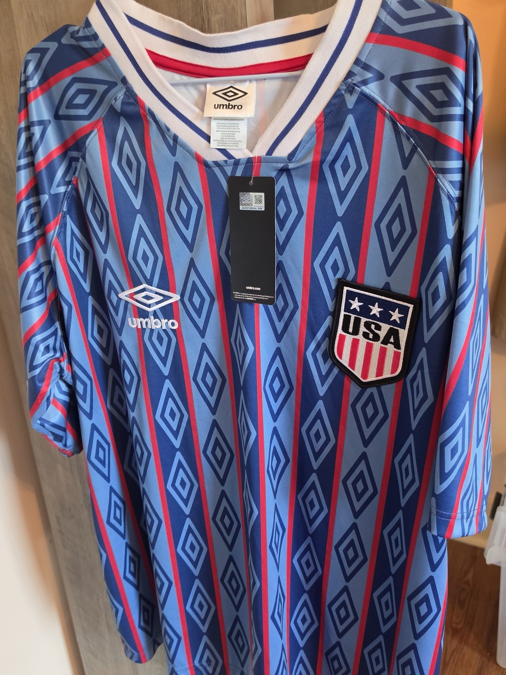 Umbro Blue and Red USA Soccer Jersey with Diamond Pattern